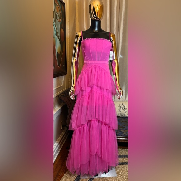 Betsy & Adam Dresses & Skirts - New Betsy & Adam Tiered Tulle Ruffle Corset Gown Dress Size 4 Hot Pink Mesh